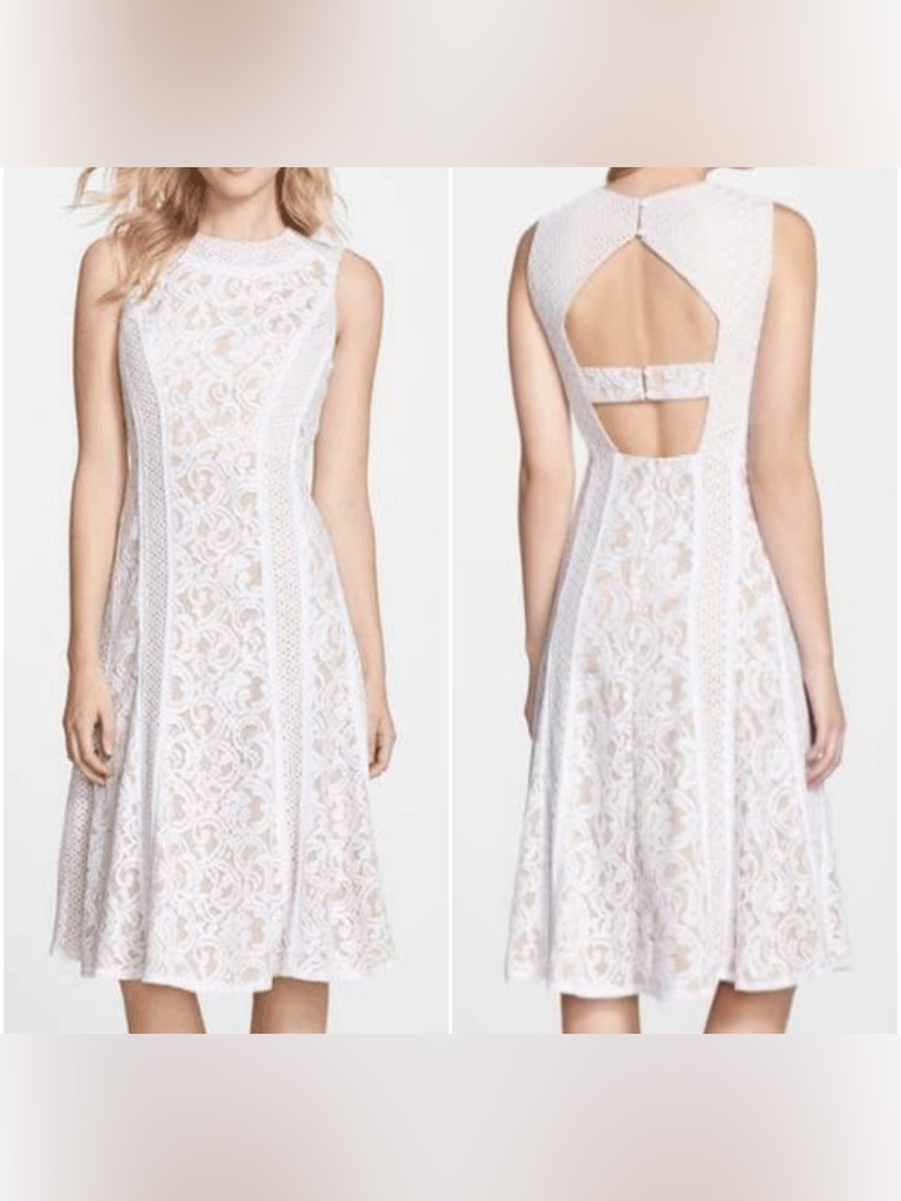BCBGMaxAzria Avril lace fit and flare sleeveless dress cream nude size 4